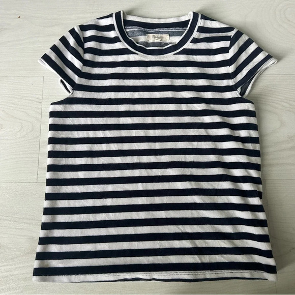 Madewell Tops - ‼️Madewell Velour Blue and White Striped Nautical Classic T-Shirt Size Small